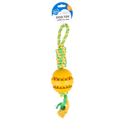 DUVO Hračka bavlněná přetahovadlo + tvrzená guma s míčem žlutozelené 33cm.