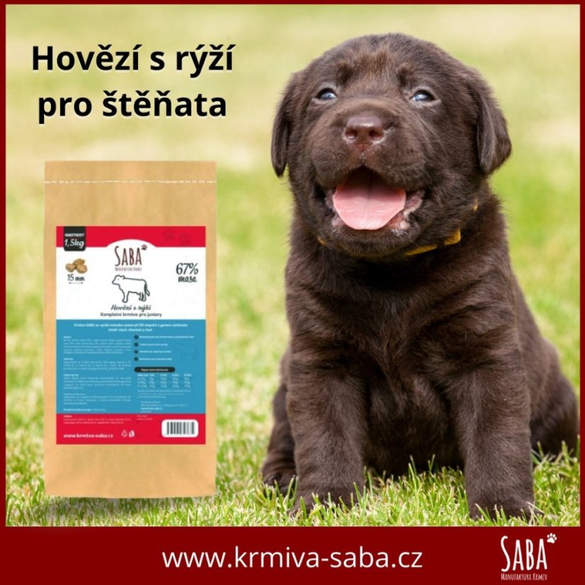 SABA Junior Hovězí s rýží pro štěňata 1,5kg