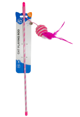 DUVO hračka Cat Udice míček s pírky růžový 46cm