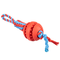 DUVO Hračka bavlněná přetahovadlo + tvrzená guma s míčem čerenomodré33cm.