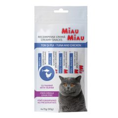 Miau Miau Creamy Snacks Cat tuňák a kuřecí 15 g (4 pack)