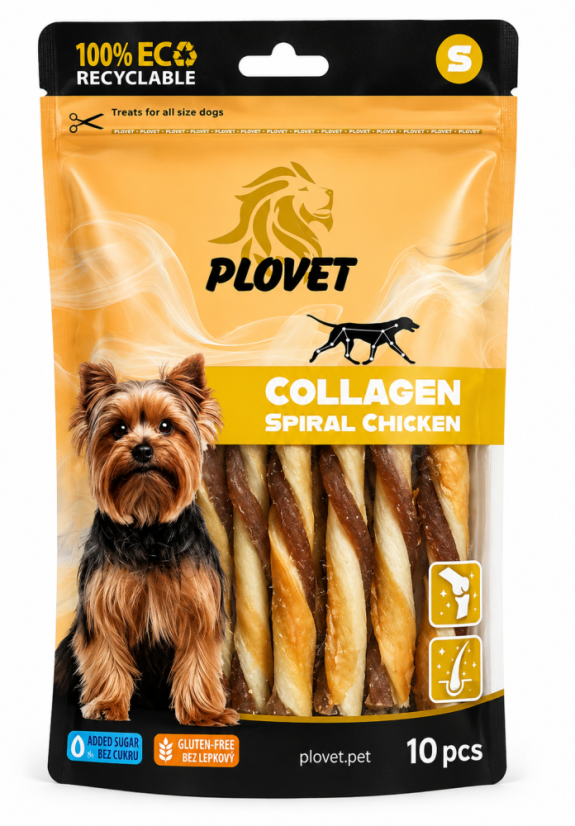 PLOVET Kolagenové spirálové tyčinky M, kuřecí 10ks
